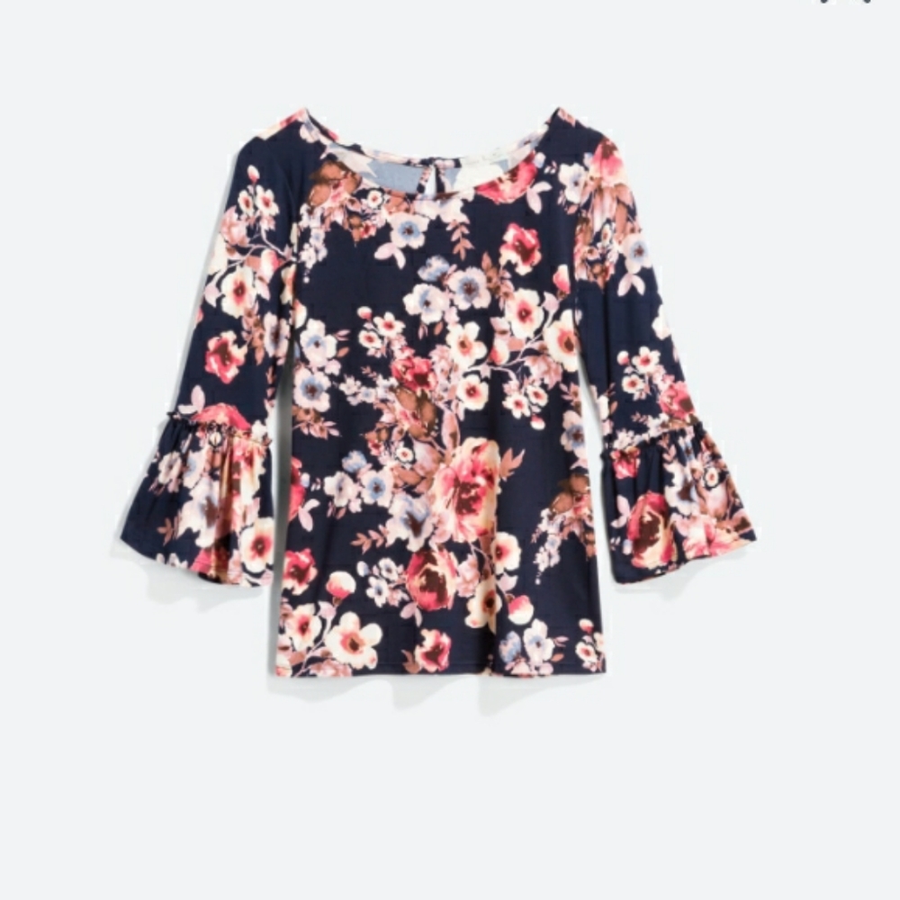 Nine Britton Navy Floral Bell sleeve blouse